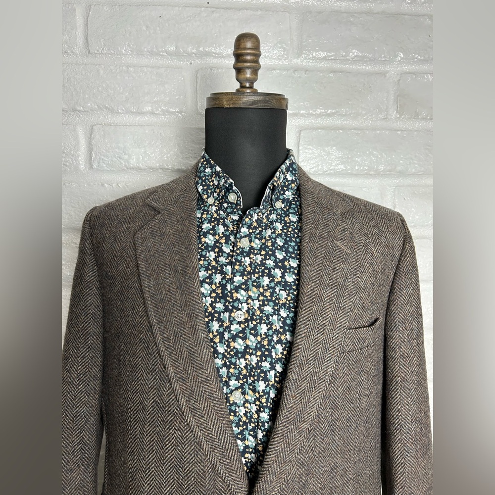 Haggar Imperial Wool Colorful Herringbone 2 Button Blazer 42R Sport Coat Jacket